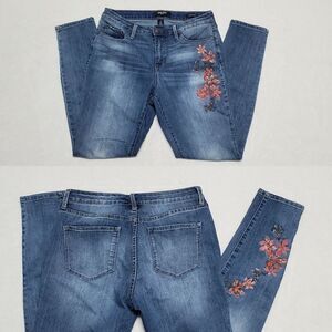 NINE West Gramercy Skinny Floral Embroidered Mid Rise Skinny Stretch Jeans 8